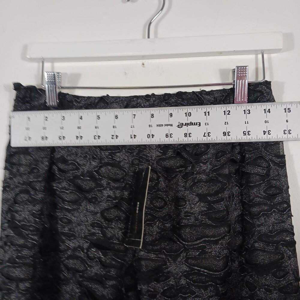 BCBG Maxazria, NWT Black Gunmetal Sheer Shiny Leggings W 3D Cutout Overlay, Goth - Picture 11 of 16